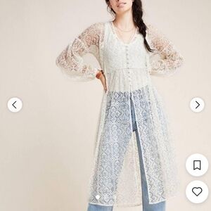 Anthropologie Maeve Lace Duster Button up Dress, Size S, Brand New With Tags